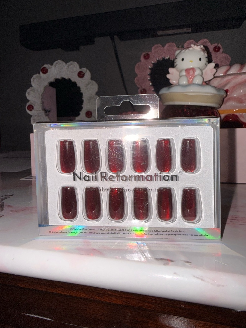 Nail Reformation Mirrored Deep Wine Red Press-On Nails in short coffin
